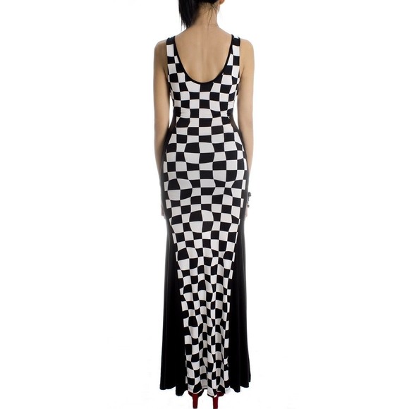 Cameo Women's Dress Maxi Dress Black Checker Mesh Inset Contour Tank Sexy - Picture 3 of 9